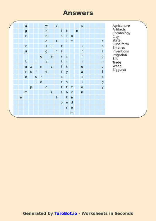 History - Year 5 - Find a Word - Ancient Mesopotamia – Free Find a Word Worksheet