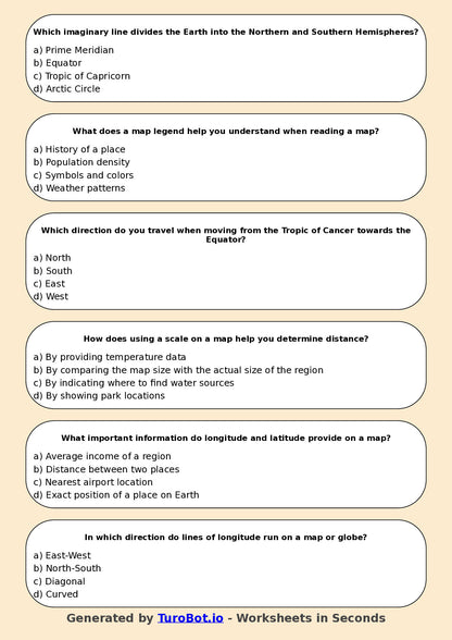 Year 5 Humanities Multiple Choice Worksheet – Reading Maps and Coordinates