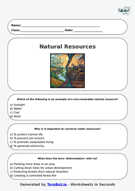 Year 6 Humanities Multiple Choice Worksheet – Natural Resources and Sustainability