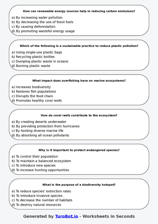 Year 6 Humanities Multiple Choice Worksheet – Natural Resources and Sustainability