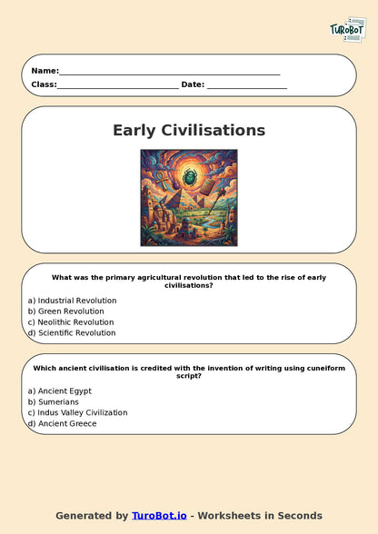 Year 7 Humanities Multiple Choice Worksheet – Early Civilisations Overview