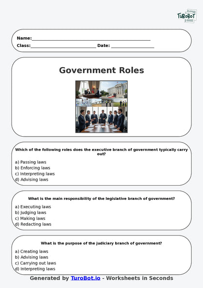 Year 8 Humanities Multiple Choice Worksheet – Government Roles and Responsibilities