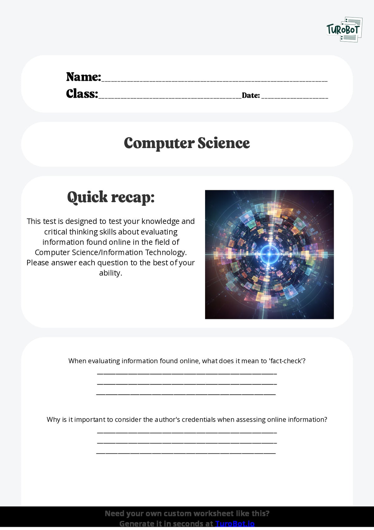 Free Worksheet - Year 7 Computer Science/Information Technology Evaluating Information Found Online Multiple Choice