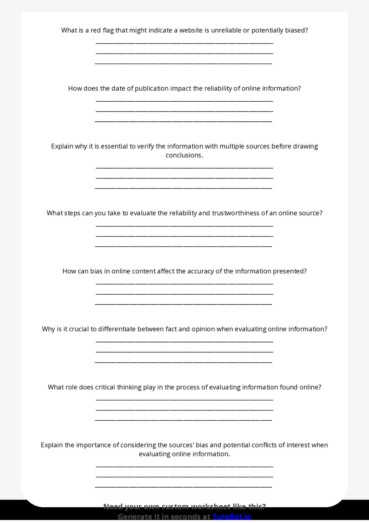 Free Worksheet - Year 7 Computer Science/Information Technology Evaluating Information Found Online Multiple Choice