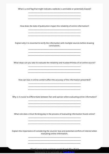 Free Worksheet - Year 7 Computer Science/Information Technology Evaluating Information Found Online Multiple Choice