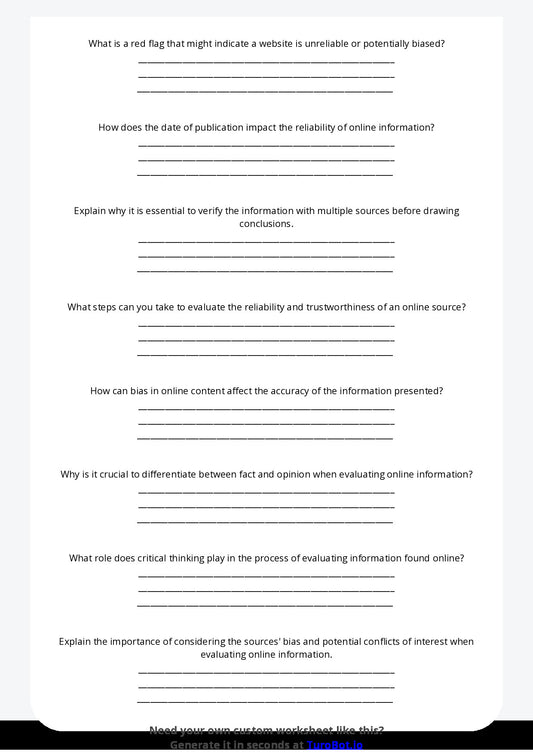 Free Worksheet - Year 7 Computer Science/Information Technology Evaluating Information Found Online Multiple Choice