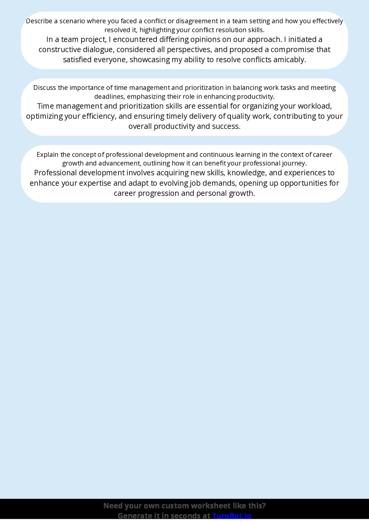 Free Worksheet - Year 10 Life Skills Preparing for Job Interviews and Workplaces Short Answer Response