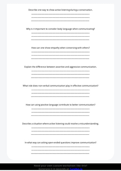 Free Worksheet - Year 6 Life Skills Developing Positive Communication Skills Short Answer Response