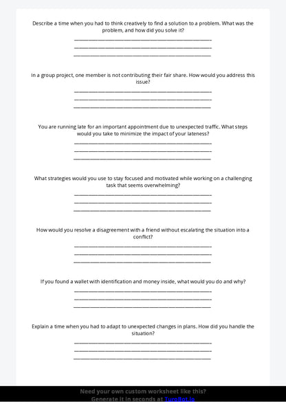 Free Worksheet - Year 8 Life Skills Problem Solving in Everyday Situations Short Answer Response