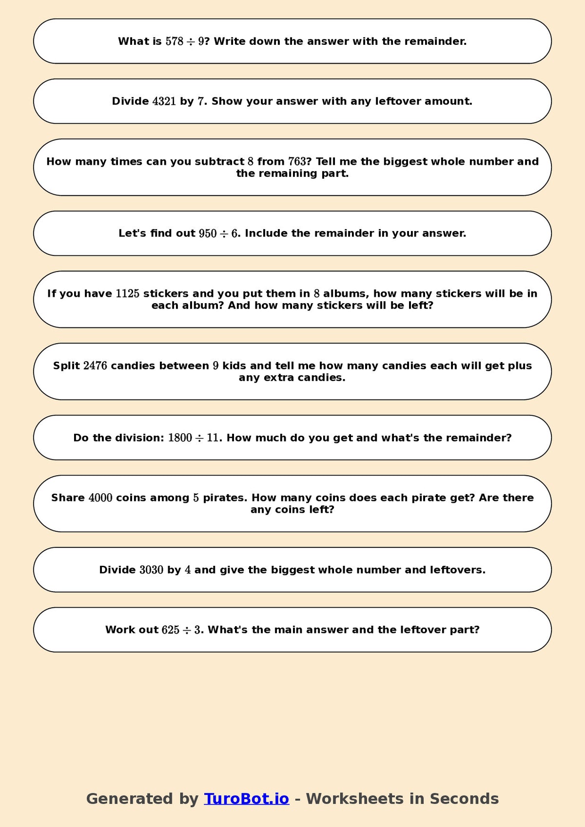 Math - Division - Year 3 - Challenge Long Division with Remainders