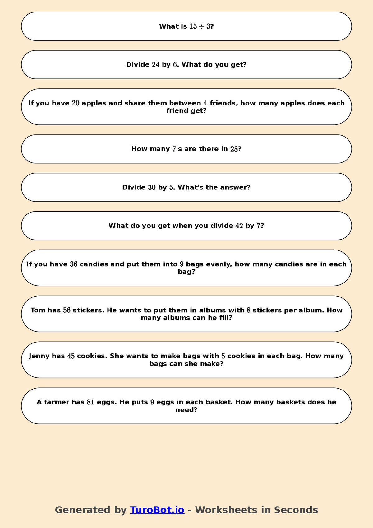Math - Division - Year 3 - Challenge Mixed Division Facts