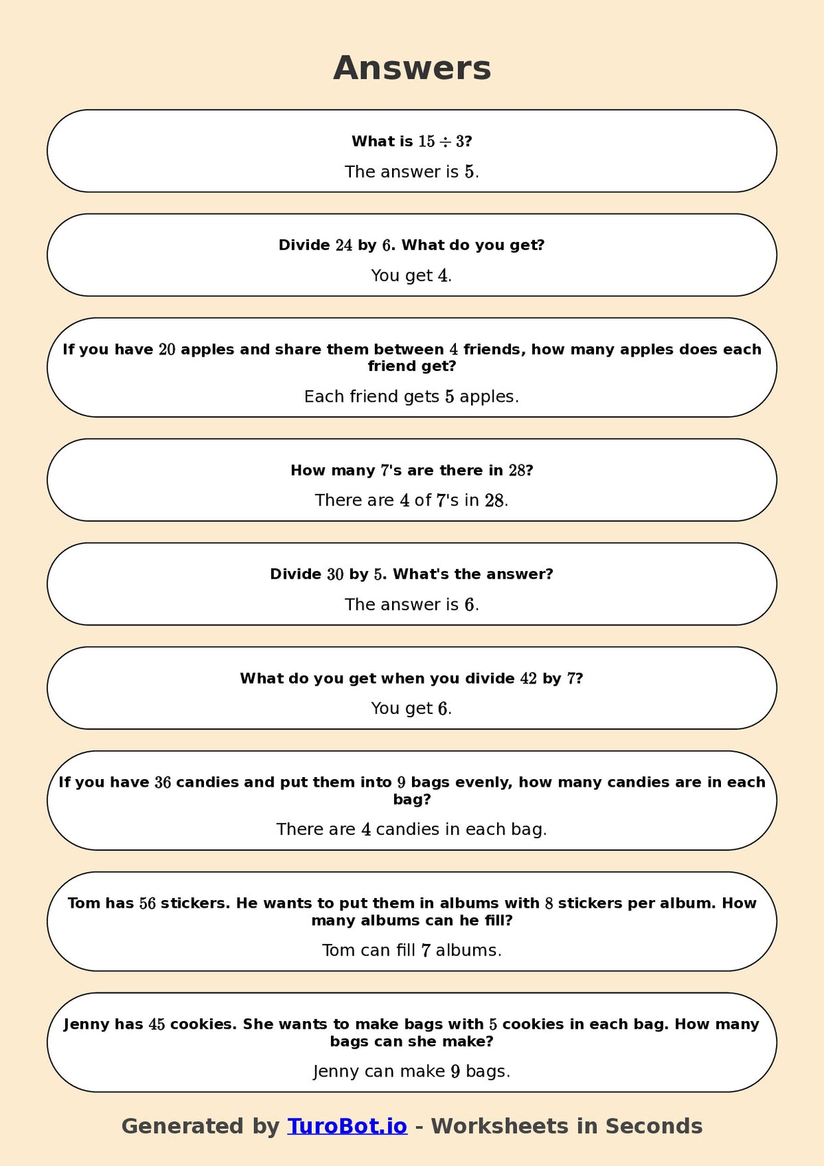 Math - Division - Year 3 - Challenge Mixed Division Facts
