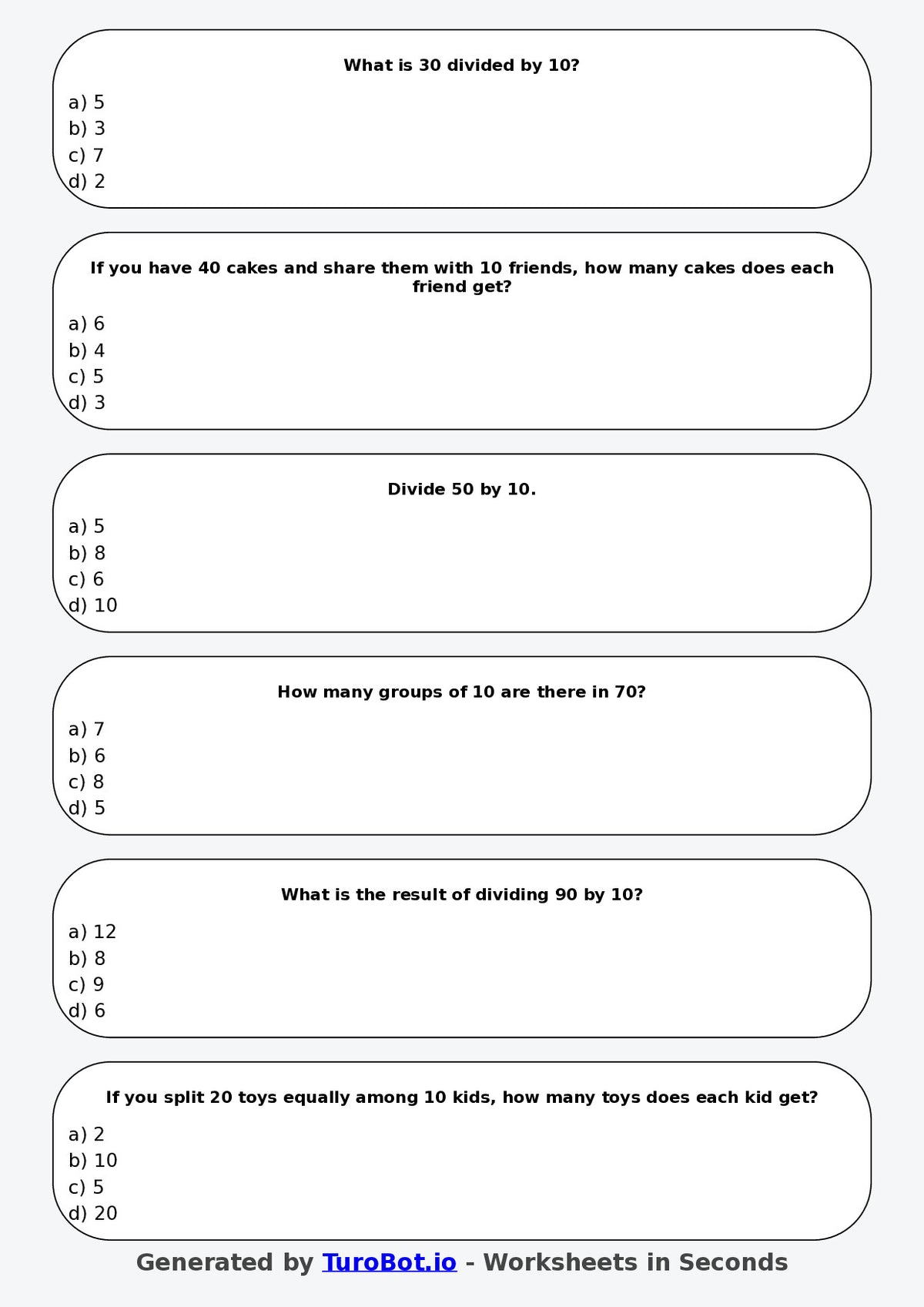 Math - Division - Year 3 - Divide by 10