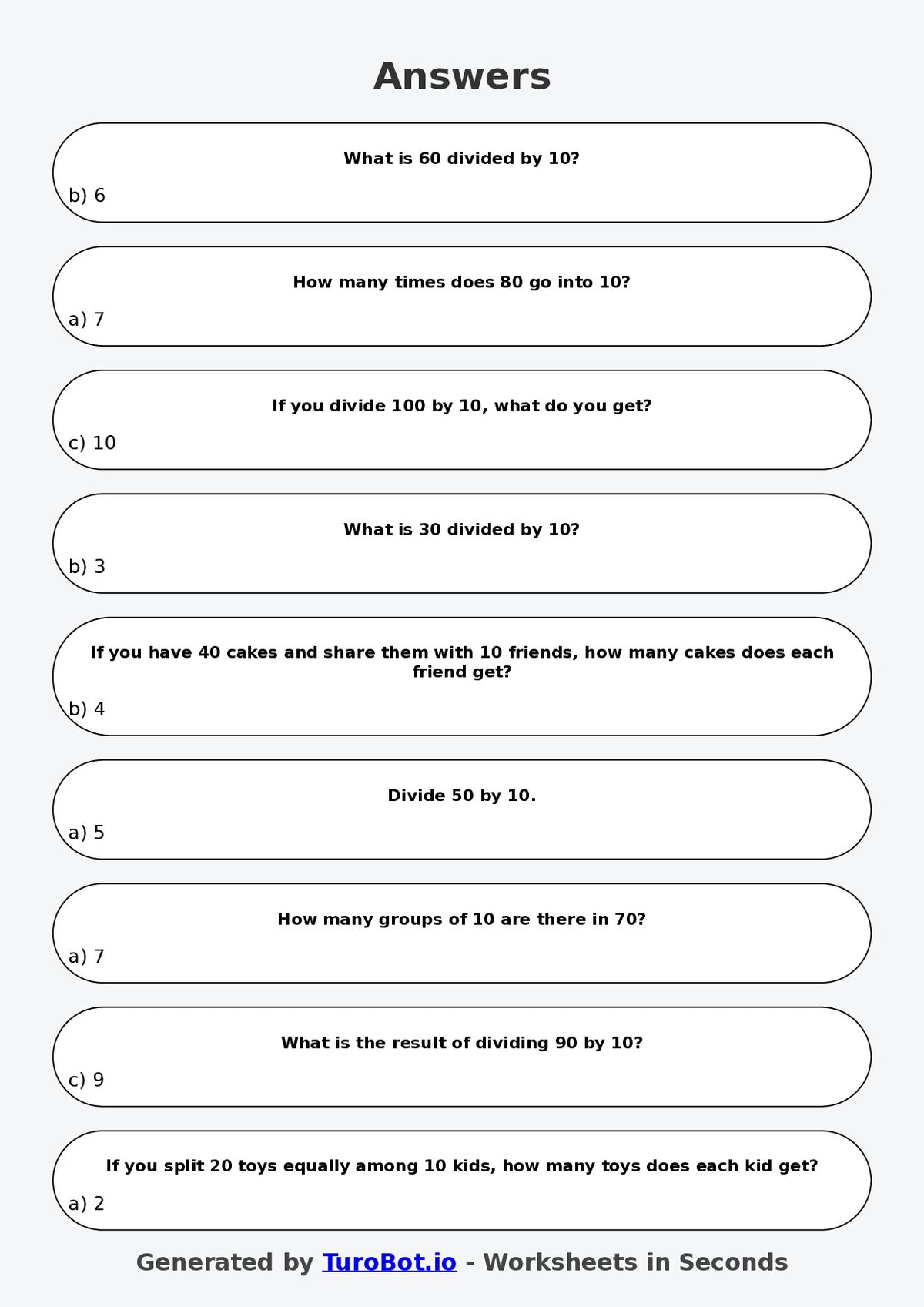 Math - Division - Year 3 - Divide by 10