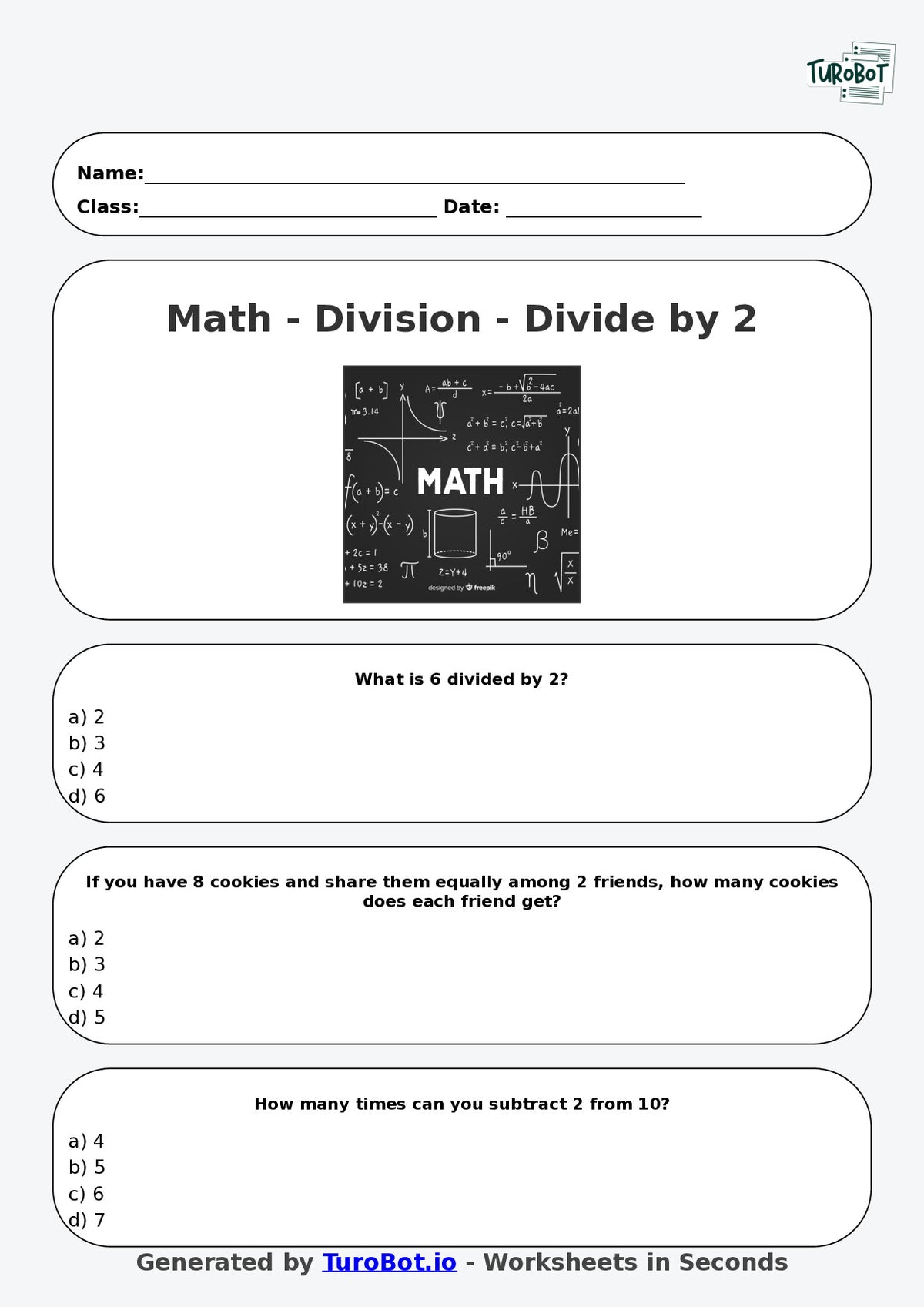 Math - Division - Year 3 - Divide by 2
