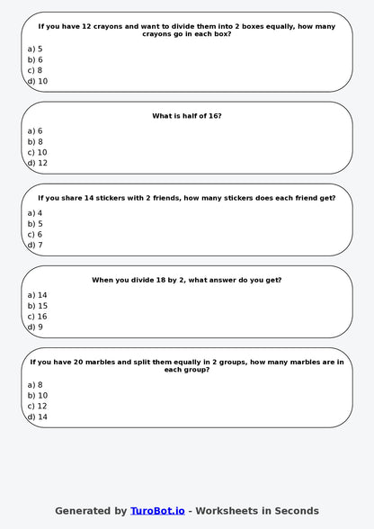 Math - Division - Year 3 - Divide by 2