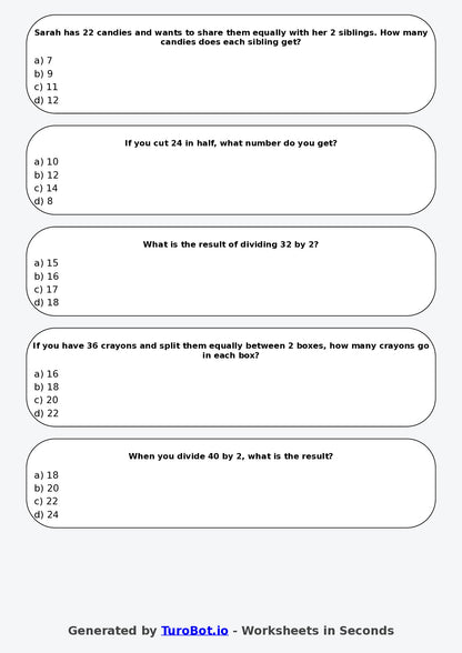 Math - Division - Year 3 - Divide by 2