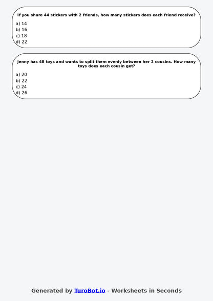 Math - Division - Year 3 - Divide by 2