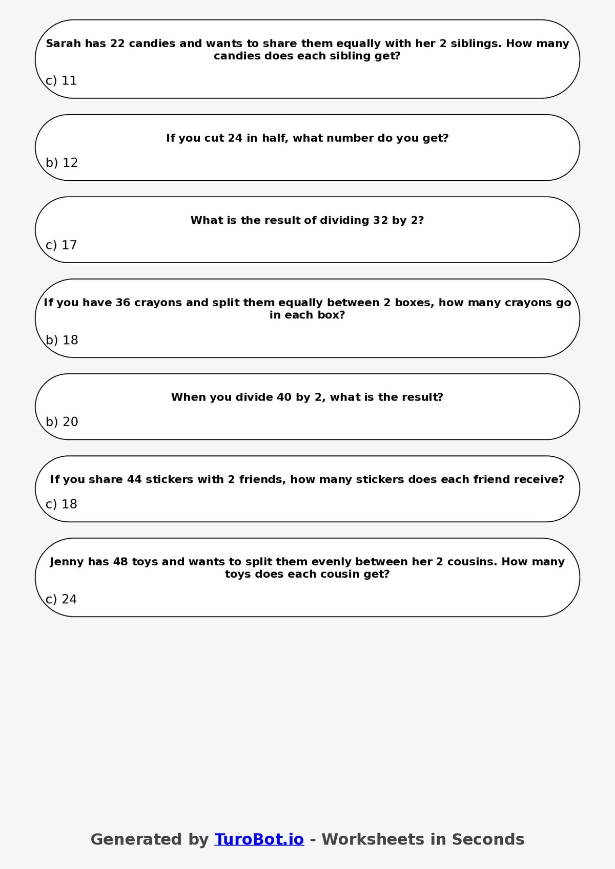 Math - Division - Year 3 - Divide by 2