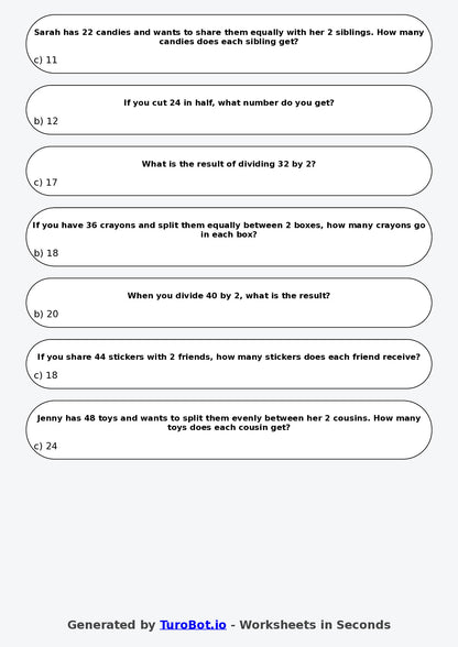 Math - Division - Year 3 - Divide by 2