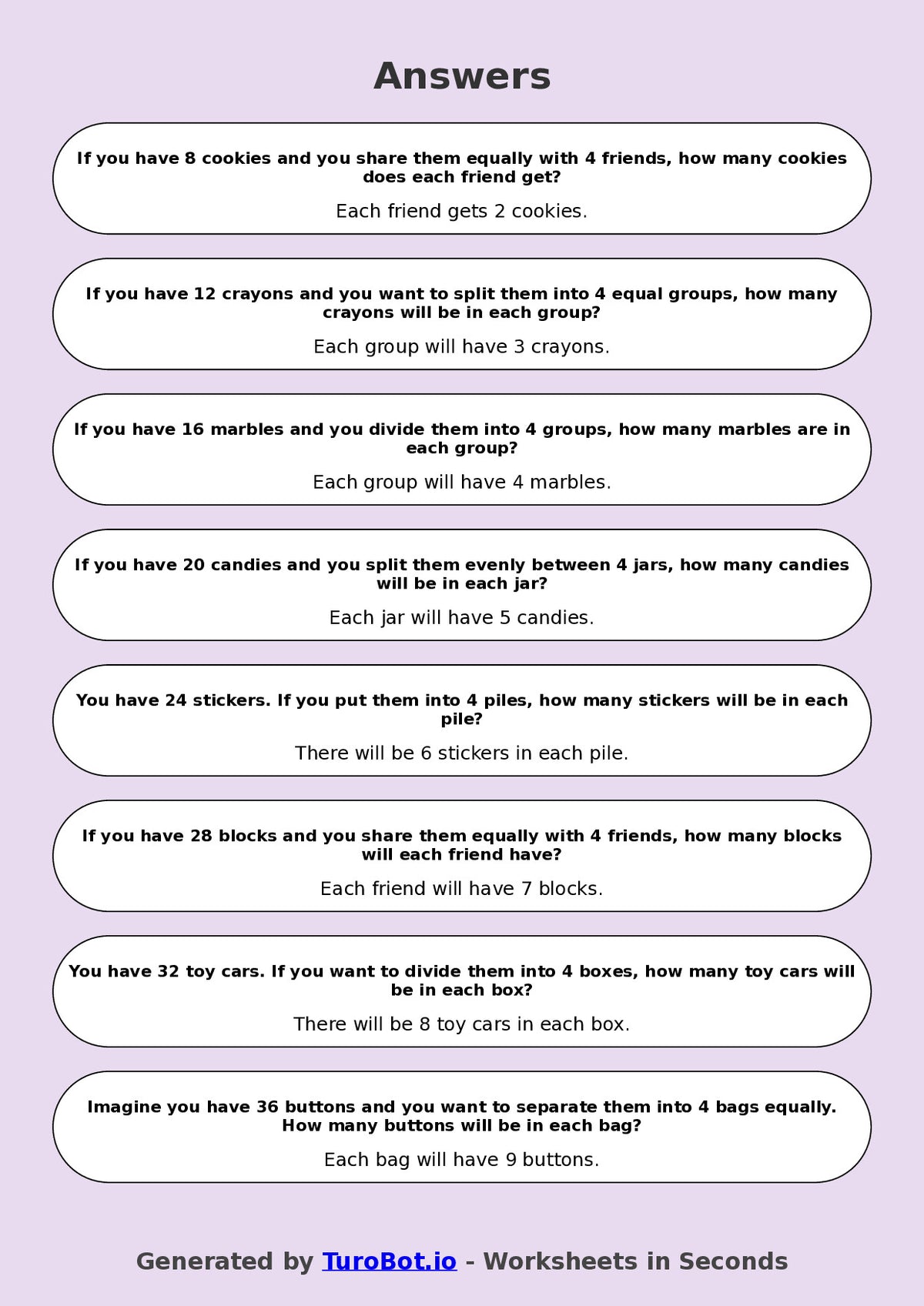 Math - Division - Year 3 - Divide by 4