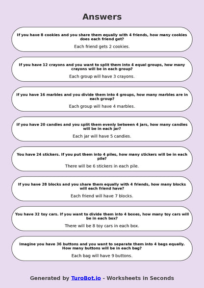 Math - Division - Year 3 - Divide by 4