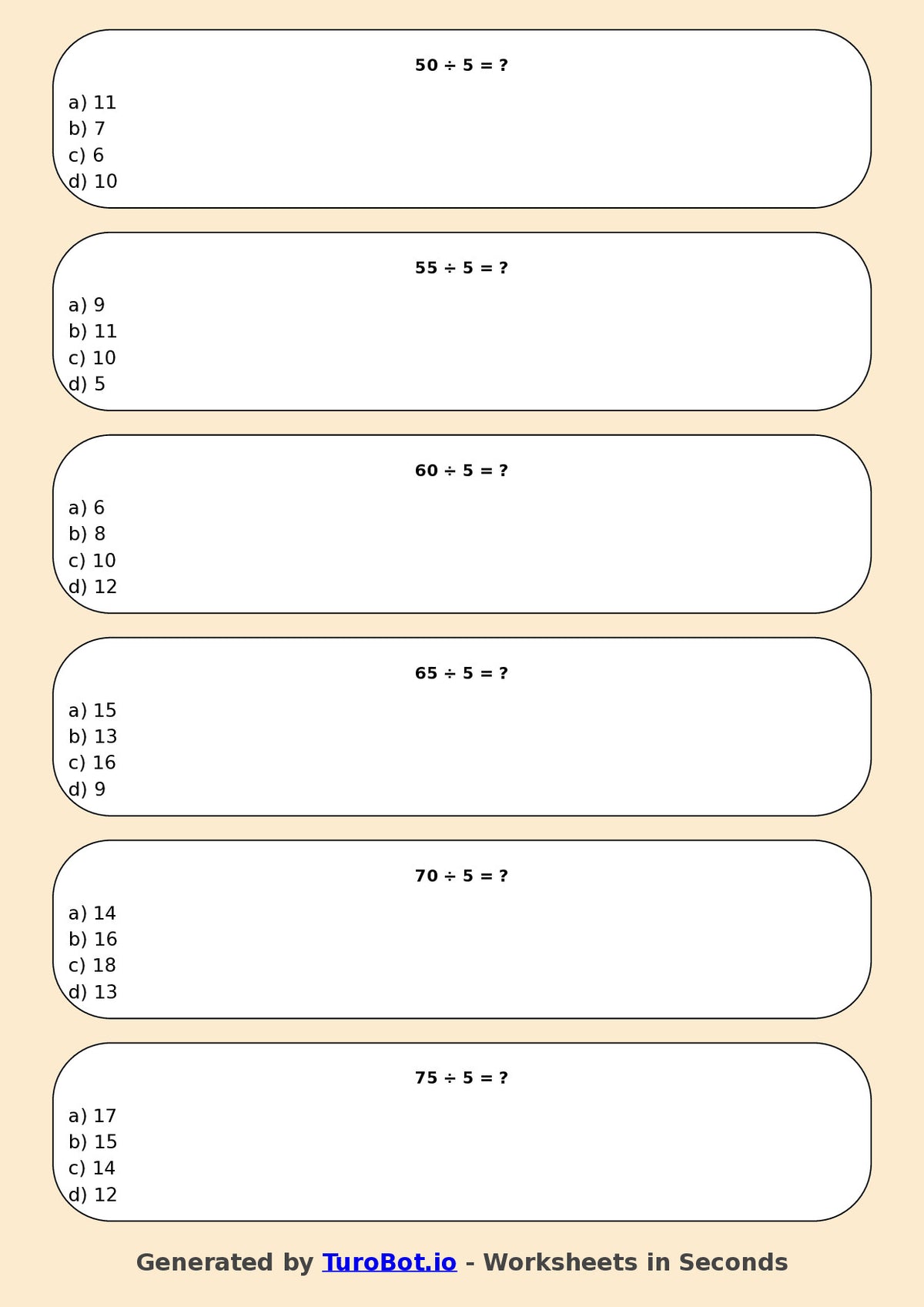 Math - Division - Year 3 - Divide by 5