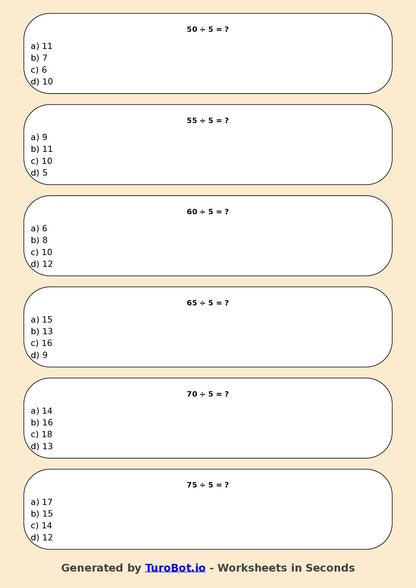Math - Division - Year 3 - Divide by 5
