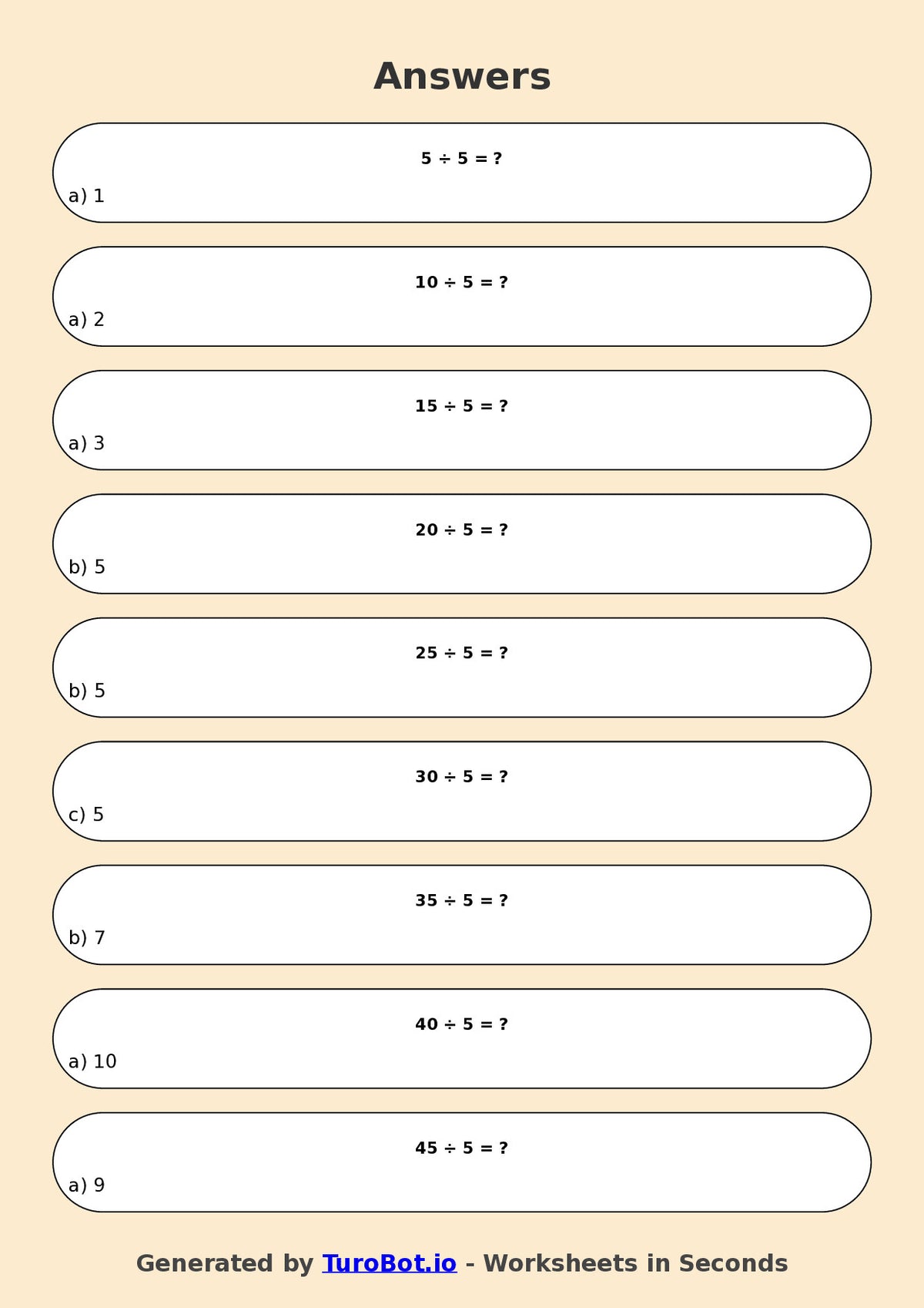 Math - Division - Year 3 - Divide by 5