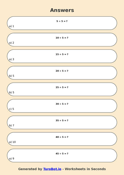 Math - Division - Year 3 - Divide by 5