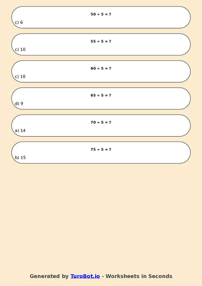 Math - Division - Year 3 - Divide by 5