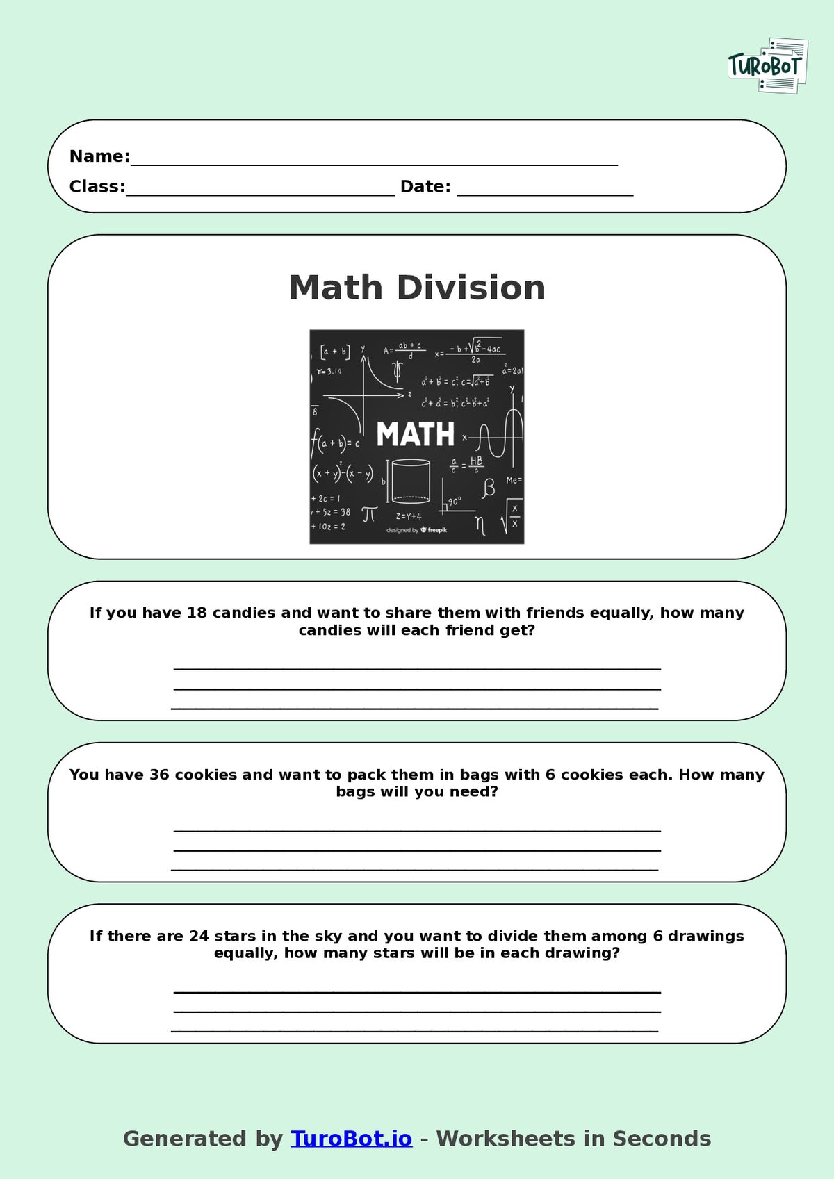 Math - Division - Year 3 - Divide by 6