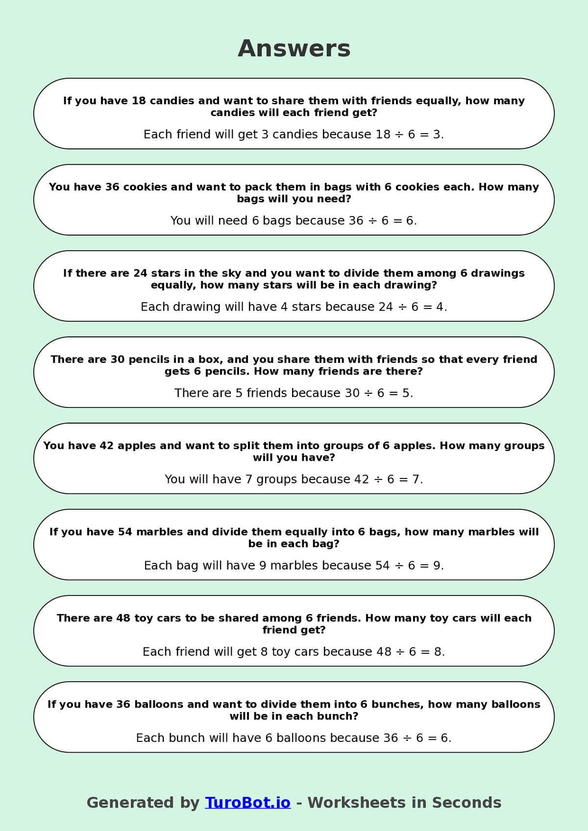 Math - Division - Year 3 - Divide by 6