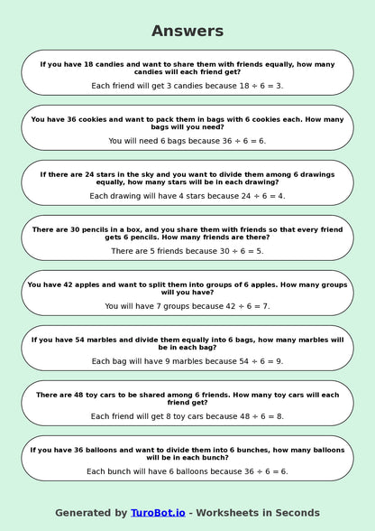 Math - Division - Year 3 - Divide by 6