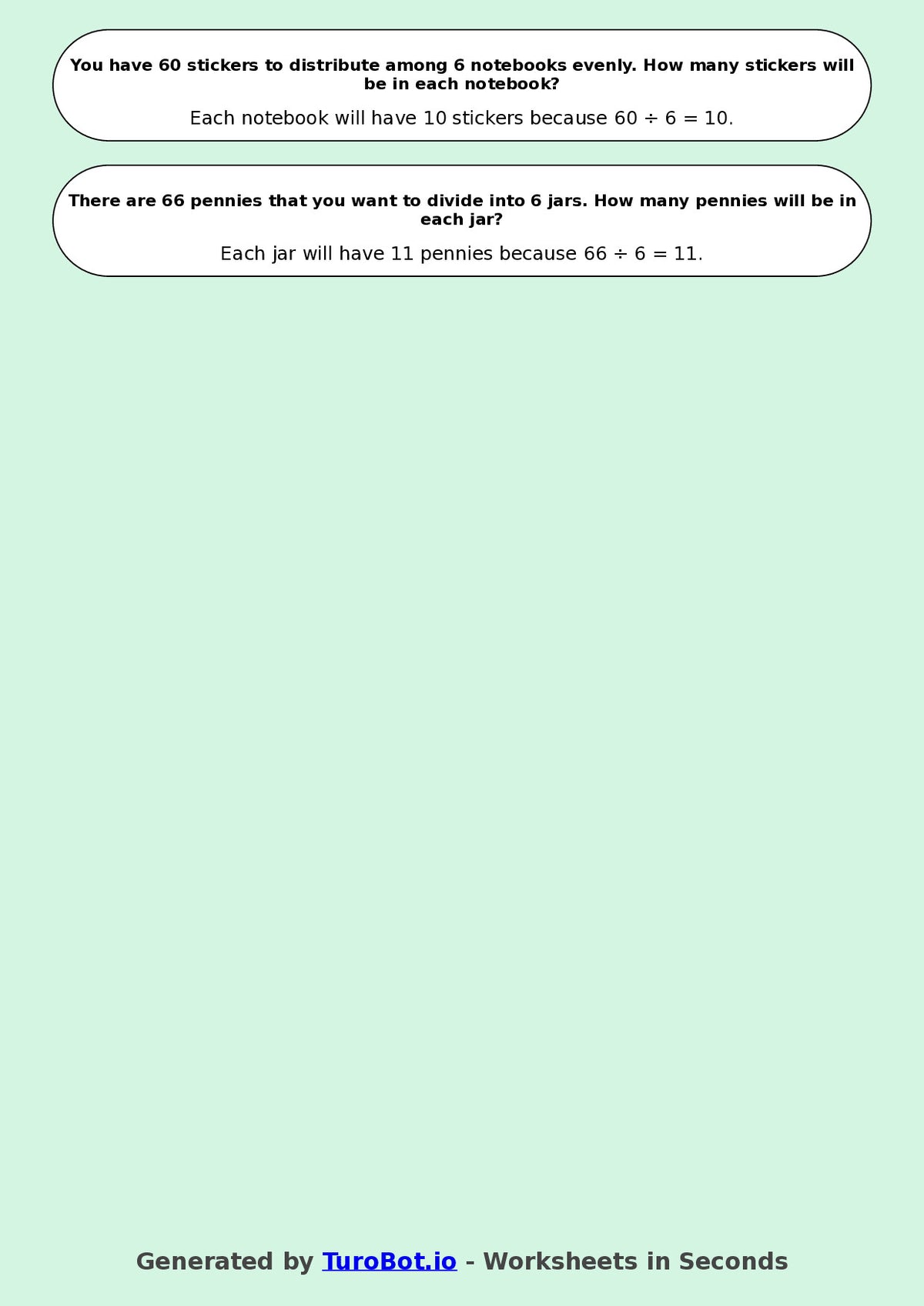 Math - Division - Year 3 - Divide by 6