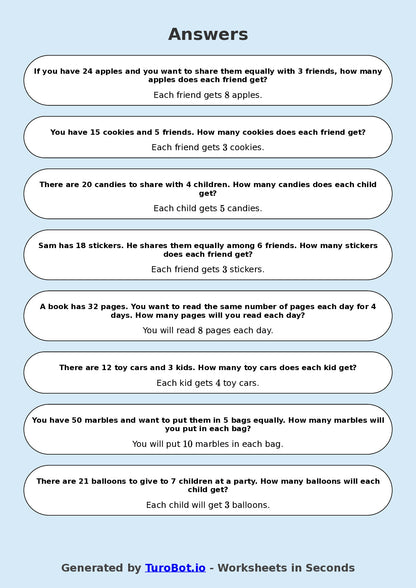 Math - Division - Year 3 - Word Problems Sharing Equally