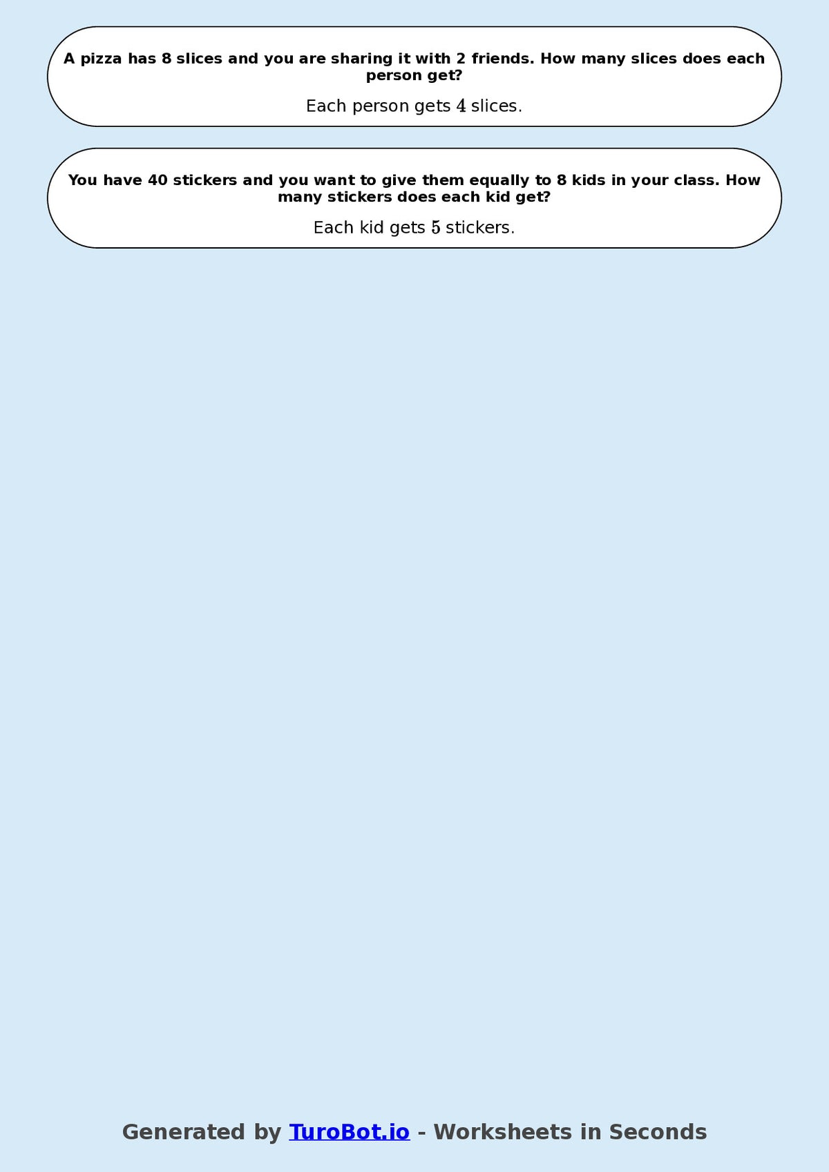 Math - Division - Year 3 - Word Problems Sharing Equally