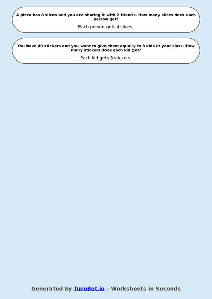Math - Division - Year 3 - Word Problems Sharing Equally