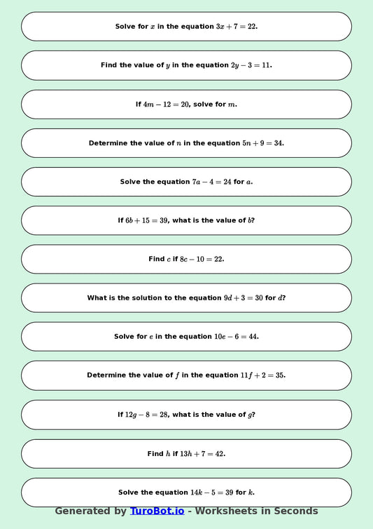 Math - Easy Multi-Step Equations Exercise 1 - Year 7 - Exercise 1