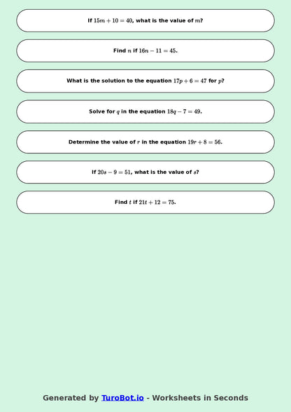 Math - Easy Equations Exercise 1 - Year 7 - Exercise 1