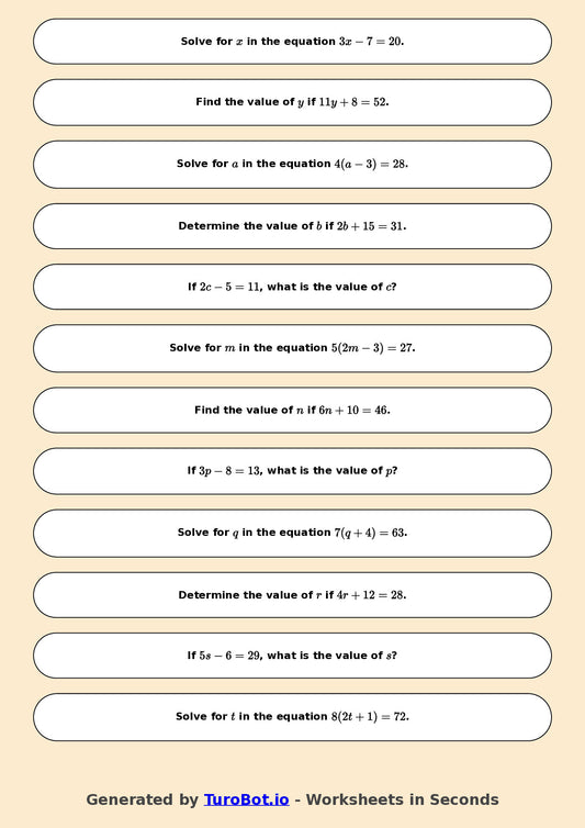 Math - Easy Multi-Step Equations Exercise 4 - Year 7 - Exercise 4