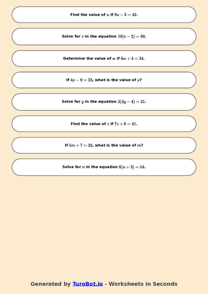 Math - Easy Multi-Step Equations Exercise 4 - Year 7 - Exercise 4