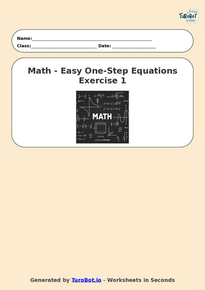 Math - Easy One-Step Equations Exercise 1 - Year 7 - Exercise 1