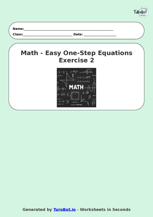 Math - Easy One-Step Equations Exercise 2 - Year 7 - Exercise 2