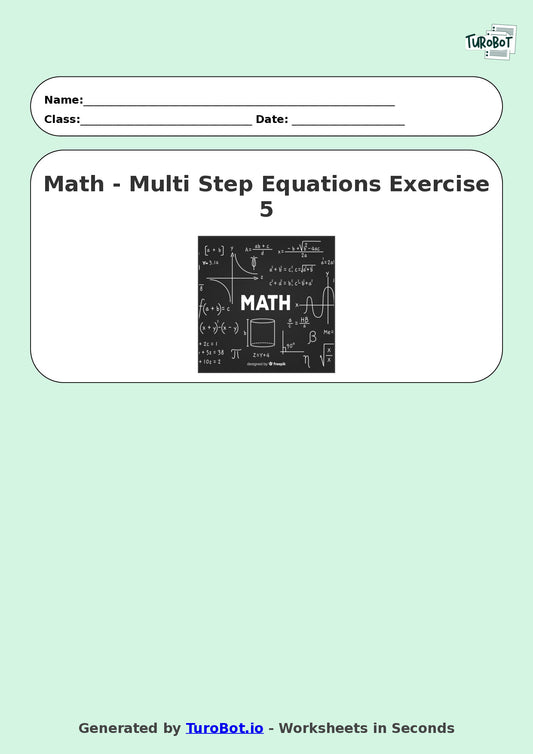 Math - Multi Step Equations Exercise 6 - Year 7 - Exercise 6