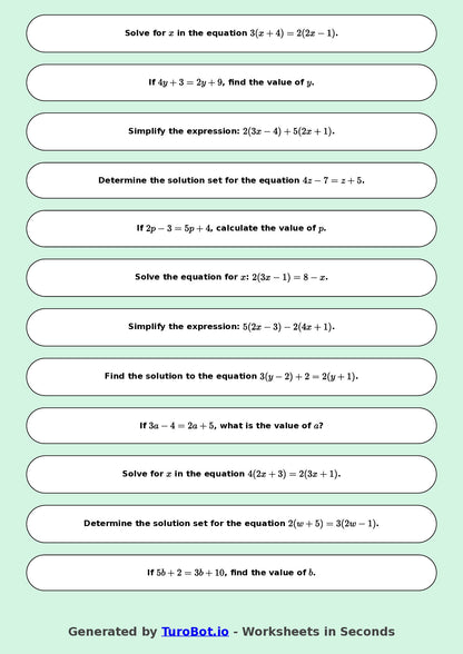 Math - Multi Step Equations Exercise 6 - Year 7 - Exercise 6