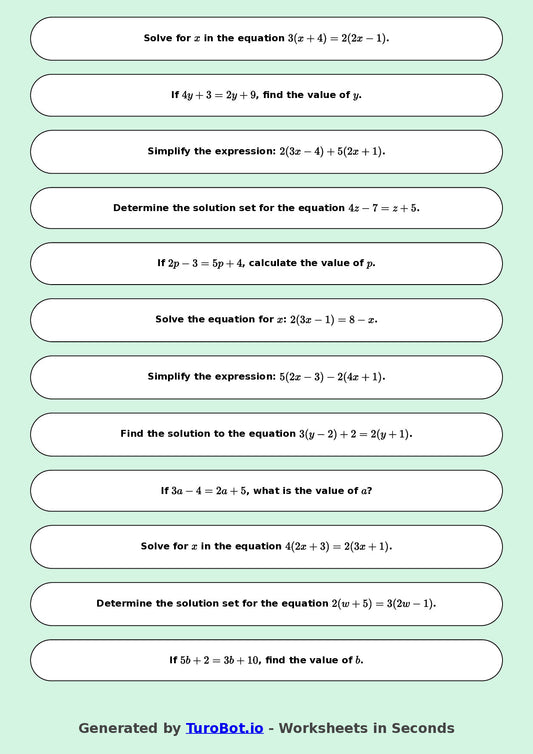 Math - Multi Step Equations Exercise 6 - Year 7 - Exercise 6