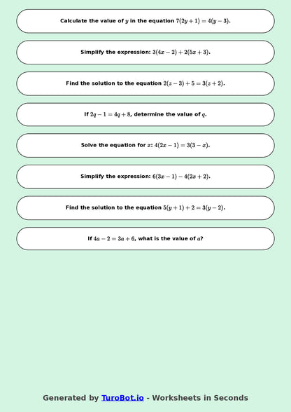 Math - Multi Step Equations Exercise 6 - Year 7 - Exercise 6