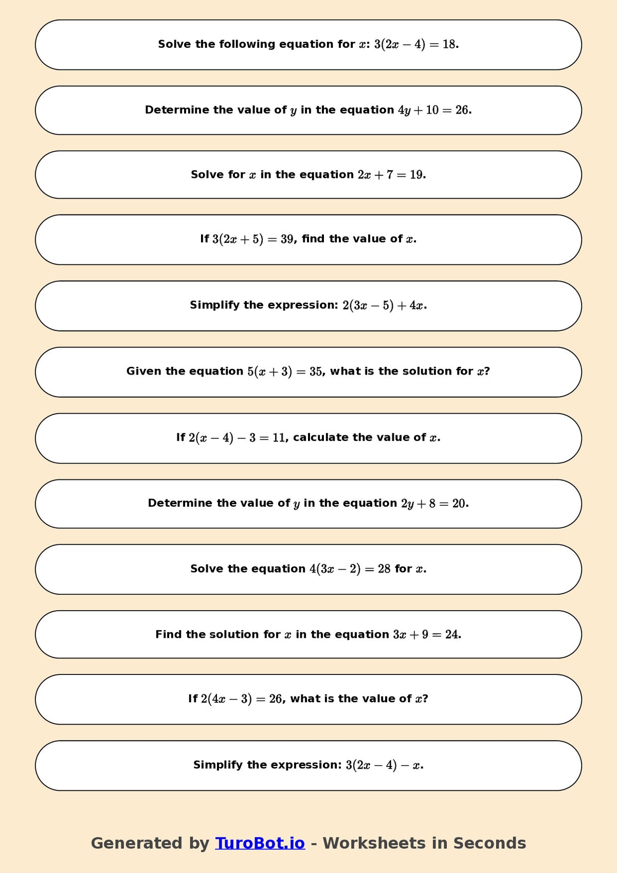 Math - Multi Step Equations Exercise 7 - Year 7 - Exercise 7