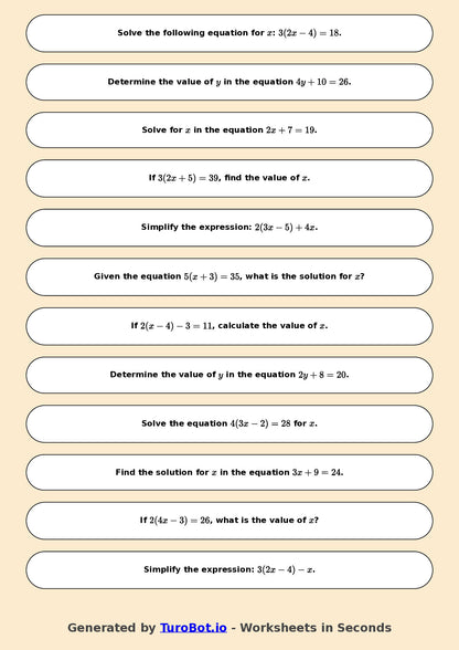 Math - Multi Step Equations Exercise 7 - Year 7 - Exercise 7